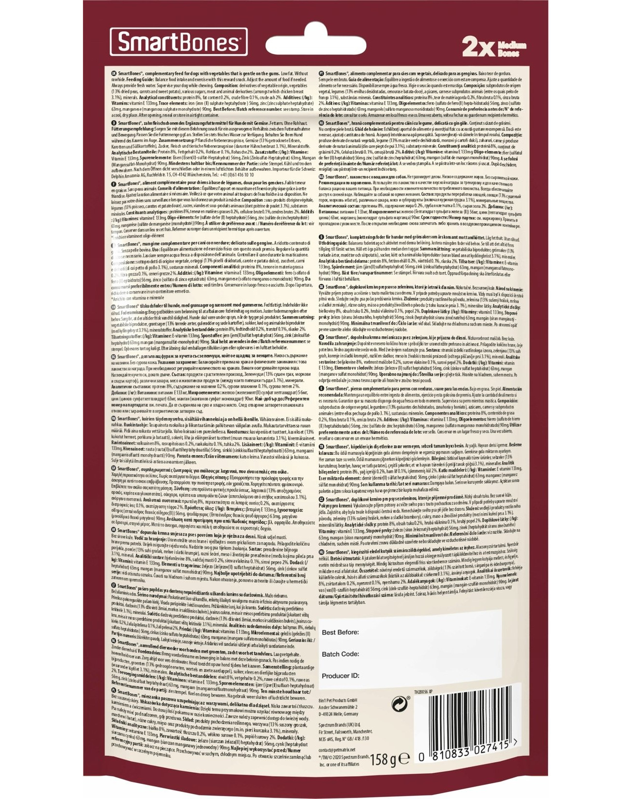 SmartBones Ossi Masticabili Per Cani - Con Patate Dolci, Taglia Media, 2 Pezzi