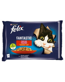 FELIX FANTASTIC Gelatina ai sapori rurali (coniglio, agnello) 4x85g cibo umido per gatti