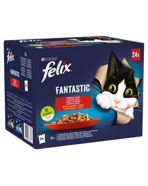 FELIX FANTASTIC Sapori di campagna in gelatina (pollo, manzo, coniglio, agnello) 24x85 g - cibo umido per gatti