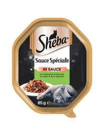 SHEBA Sauce Speciale 85g con Coniglio, Anatra e Verdure - cibo umido per gatti in salsa