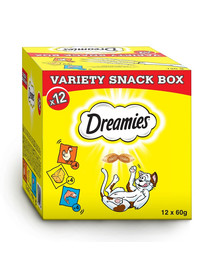 DREAMIES Variety Snack Box Bocconcini per gatti al gusto di pollo, formaggio e salmone 720 g