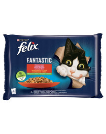 FELIX FANTASTIC Sapori di campagna in gelatina (pollo con pomodori, manzo con carote) 4x85g cibo umido per gatti