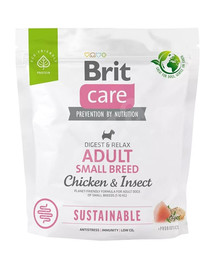 BRIT Care Sustainable Adult Small Breed cibo secco con pollo e insetti 1 kg