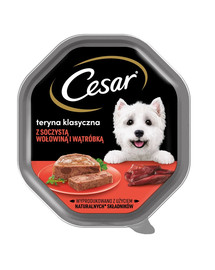 CESAR vaschetta 14x150 g di alimento umido completo per cani adulti con manzo e fegato succulenti
