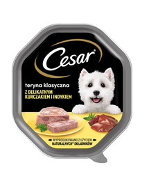 CESAR vaschetta 14x150 g di alimento umido completo per cani adulti con pollo e tacchino teneri