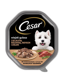 CESAR vaschetta 14x150 g di alimento umido completo per cani adulti in salsa con manzo tenero tacchino ed erbe aromatiche