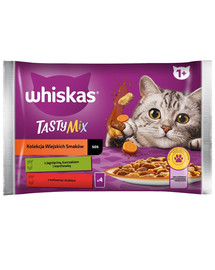 WHISKAS Adult in bustina 4x85g Bocconcini con agnello, pollo e carote, manzo e pollame in salsa
