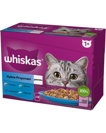 WHISKAS Adult in bustina 12x85g Selezione di Pesce cibo umido in gelatina per gatti adulti salmone, tonno, merluzzo, pesce bianco