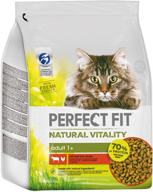 PERFECT FIT Natural Vitality con manzo e pollo per gatti adulti 3 x 2,4 kg