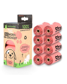 STARCH BAG Sacchetti BIO compostabili per feci 8 rotoli x 15 pezzi, colore rosa