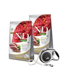 FARMINA N&D Quinoa Dog Neutered Adult Madium & Maxi duck, broccoli 2 x 12 kg + FLEXI New Comfort L Tape 8 m GRATIS