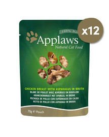 APPLAWS Cat Pouch Cibo umido per gatti con pollo e asparagi 12 x 70 g