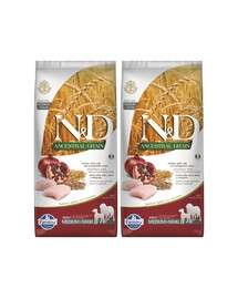 FARMINA N&D Ancestral Grain dog Adult Medium & Maxi Chicken & pomegranate 2 x 12kg