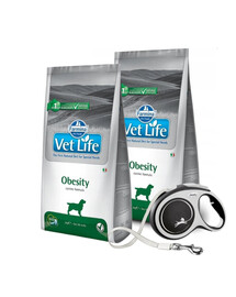 FARMINA Vet Life Obesity Dog 2 x 12 kg + FLEXI New Comfort L Tape 8 m GRATIS