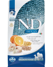 FARMINA N&D Ocean Adult Medium&Maxi Codfish, Oats, and Orange 2,5 kg