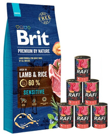 BRIT Premium By Nature Sensitive Lamb 15kg + scatolette con manzo 6 x 400g