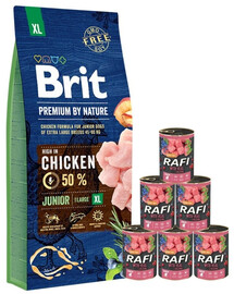 BRIT Premium By Nature Junior Extra Large XL 15kg + cibo umido con carne di vitello 6 x 400g