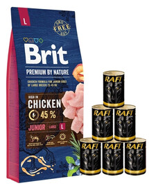BRIT Premium By Nature Junior Large L 15kg + mokra karma z drobiem 6 x 1240g