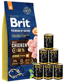BRIT Premium By Nature Junior Medium M 15kg + cibo umido con pollame 6 x 1240g
