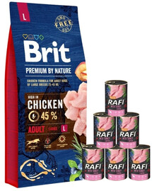 BRIT Premium By Nature Adult Large L 15 kg + mokra karma z indykiem 6x400 g