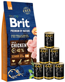 BRIT Premium By Nature Senior Small Medium S+M 15kg + cibo umido con pollame 6 x 1240g