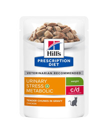 HILL'S PRESCRIPTION DIET c/d Multicare Stress + Metabolic cibo umido per gatti con pollo 12 x 85g in bustina