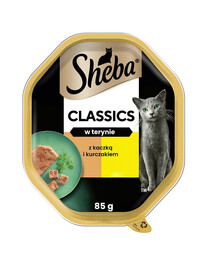 SHEBA Classics vaschetta 85 g cibo umido completo per gatti adulti con anatra e pollo in terrina