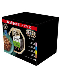 SHEBA Sauce Collection Mix gusti in salsa 32x85 g con salmone, tonno, pollo, anatra