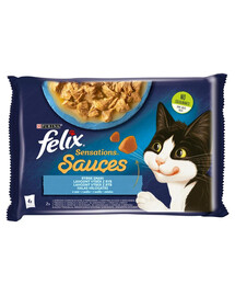 FELIX Sensations Sauce Fish Sapori in salsa (merluzzo nero con pomodori, sardine con carote) 4x85g cibo umido per gatti