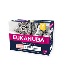 EUKANUBA Grain Free Senior Paté monoproteico per gatti anziani Pollo 12 x 85g