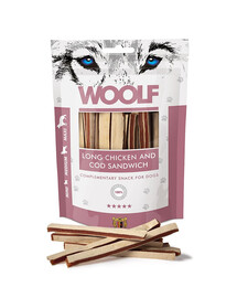 WOOLF Long Chicken And Cod Sandwich 100g strisce con pollo e merluzzo
