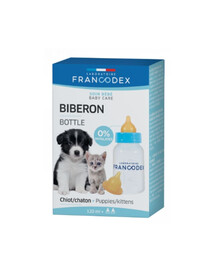 FRANCODEX Biberon per cuccioli di cane e gatto 120 ml + 2 tettarelle