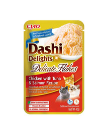 INABA Cat Dashi Delights Delicate Flakes Pollo, tonno e salmone 40g