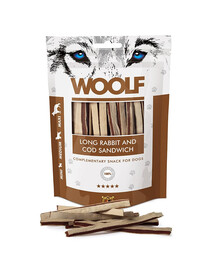 WOOLF Long Rabbit And Cod Sandwich 100g strisce di coniglio con merluzzo