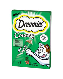 DREAMIES Creamy alimento complementare per gatti con deliziosa erba gatta 4x10 g