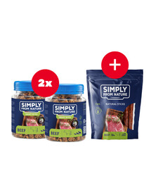 SIMPLY FROM NATURE Smart Bites Snack di manzo per cani 2 x 130 g + snack GRATIS