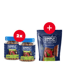 SIMPLY FROM NATURE Smart Bites Snack di cervo per cani 2 x 130 g + snack GRATIS
