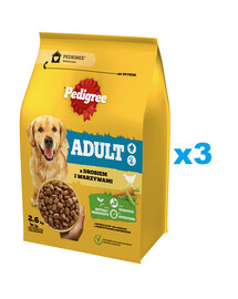 PEDIGREE Adult 3x2,6 kg con pollame e verdure alimento secco completo per cani di taglia grande e media