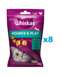 WHISKAS Pounce & Play 8 x 45g snack con pollo per gatti