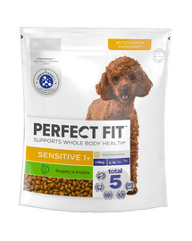 PERFECT FIT Sensitive 1+ Alimento secco completo ricco di tacchino per cani adulti di piccola taglia 825g