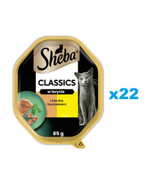 SHEBA Classics vaschetta 22x85 g cibo umido completo per gatti adulti con anatra e pollo in terrina
