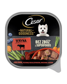 CESAR Natural Goodness in vaschetta 100g alimento umido completo per cani adulti con manzo, ceci, carote e mirtilli