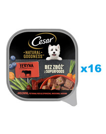 CESAR Natural Goodness in vaschetta 16x100g alimento umido completo per cani adulti con manzo, ceci, carote e mirtilli