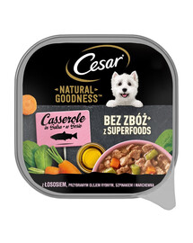 CESAR Natural Goodness in vaschetta 100g con salmone arricchito di olio di pesce, spinaci e carote in salsa