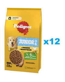 PEDIGREE Junior 12x500g alimento completo con pollame e verdure per cani in crescita di taglia grande e media