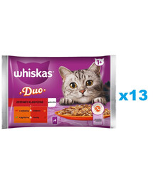 WHISKAS Adult in bustina 52x85g Alimento umido per gatti bocconcini in gelatina con manzo e pollame, agnello e anatra