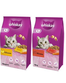 WHISKAS Adult 14kg con pollo e verdure + WHISKAS Adult 14kg con manzo e verdure