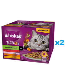 WHISKAS Adult Tasty Mix 48x85g Bocconcini con manzo, salmone, pollo e tacchino, pollo e merluzzo