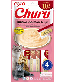 INABA Churu Cat Senior Tuna con Salmone 4x14g prelibatezza cremosa per gatti anziani al gusto di tonno e salmone