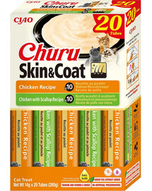 INABA Churu Cat Skin Coat 20x14g pollo, pollo e capesante crema snack per gatti